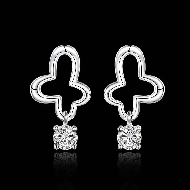 Jewelry Women's Silver Plated Crystal Flower Stud Earings Bijoux Earrings For Wedding 597 2
