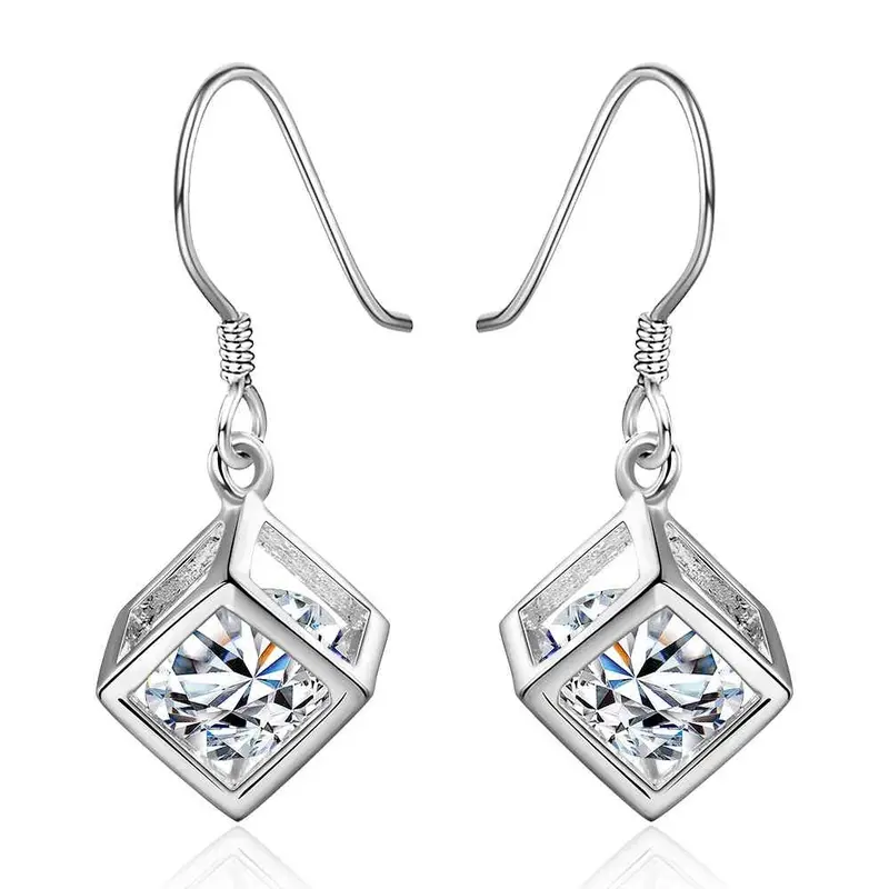 Jewelry Women's Silver Plated Cude Drop Earings Bijoux Earrings For Wedding 583 1