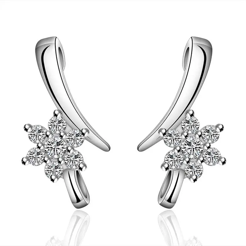 Jewelry Women's Silver Plated Flower Stud Earings Bijoux Earrings For Wedding 586 1