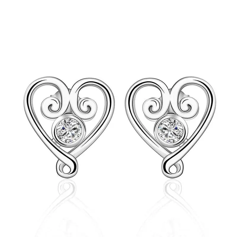 Jewelry Women's Silver Plated Heart Stud Earings Bijoux Earrings For Wedding 579 1