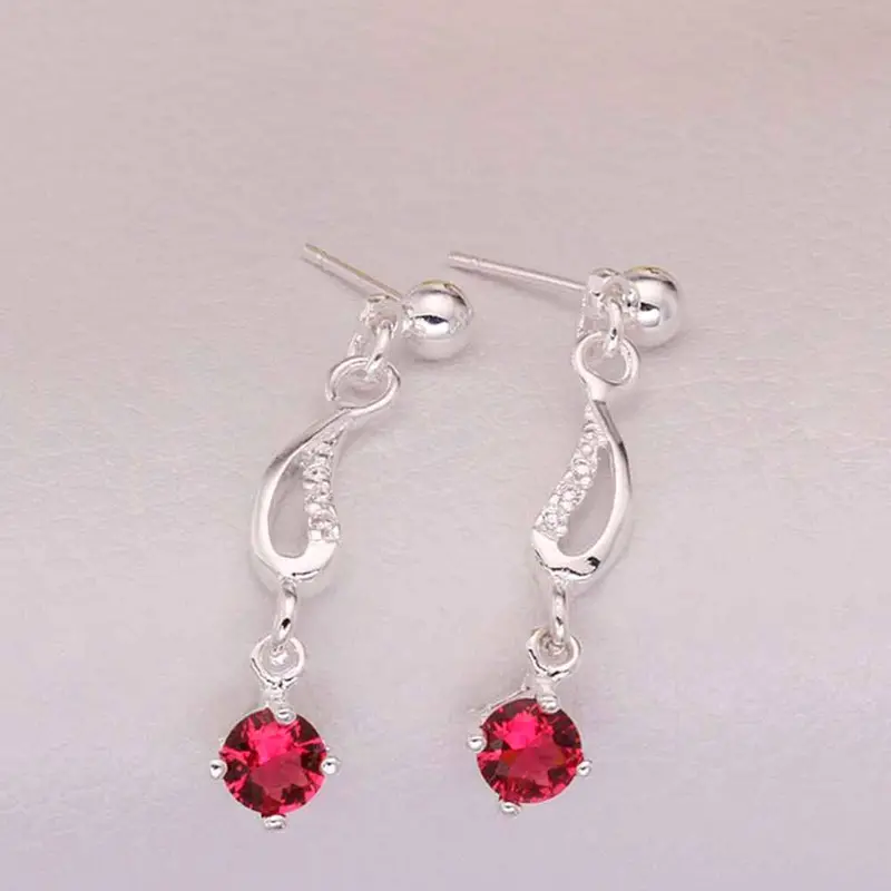 Jewelry Women's Silver Plated Insets Ruby Stud Earings Bijoux Earrings For Wedding 512 1