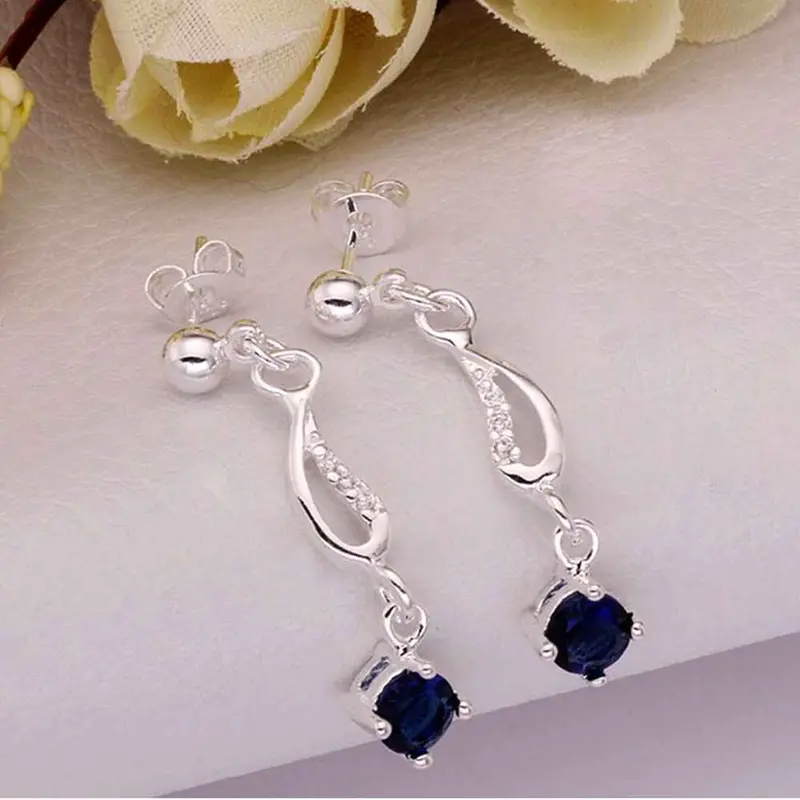 Jewelry Women's Silver Plated Insets Sapphire Stud Earings Bijoux Earrings For Wedding 514 1