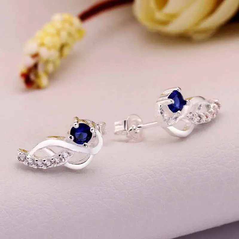 Jewelry Women's Silver Plated Moon Hook Sapphire Stud Earings Bijoux Earrings For Wedding 5 1