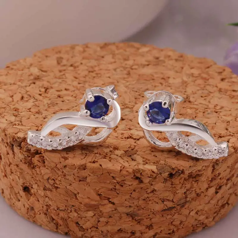 Jewelry Women's Silver Plated Moon Hook Sapphire Stud Earings Bijoux Earrings For Wedding 5 2