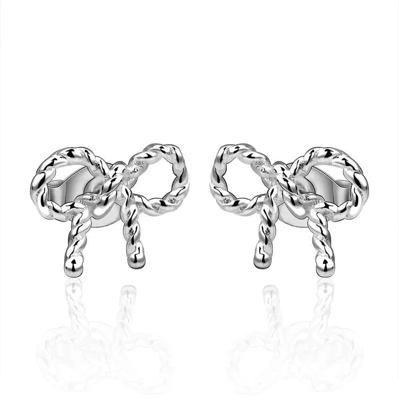 Jewelry Women's Silver Plated Rope Bow Stud Earings Bijoux Earrings For Wedding 578 1