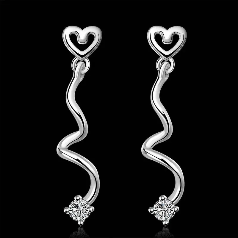 Jewelry Women's Silver Plated Spiral Heart Stud Earings Bijoux Earrings For Wedding 598 2