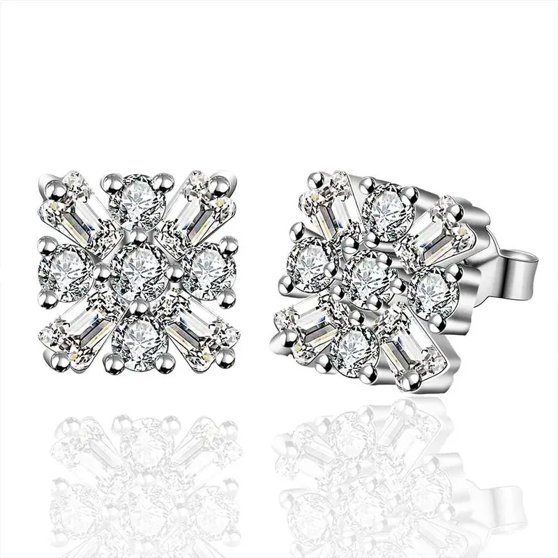 Jewelry Women's Silver Plated Square Crystal Stud Earings Bijoux Earrings For Wedding 577 1