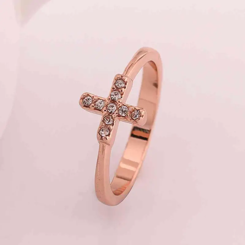 Jewerly Anillos 18K Gp Cross Rose Color Party Wedding Rings Girl Jewelry Rings568 1