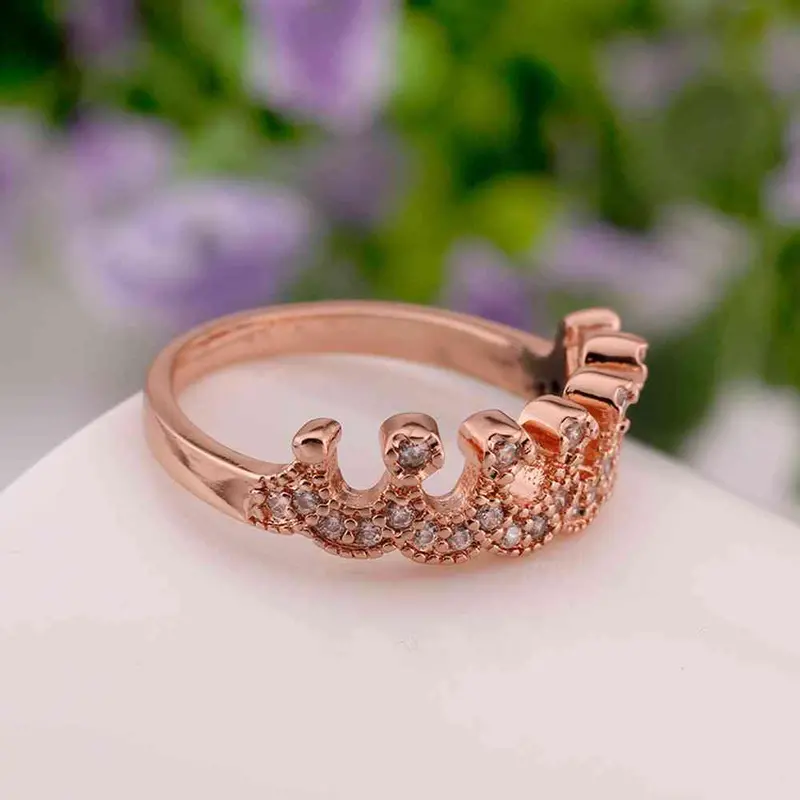 Jewerly Anillos 18K Gp Crown 2 Rose Color Party Wedding Rings Girl Jewelry Rings6 4 1