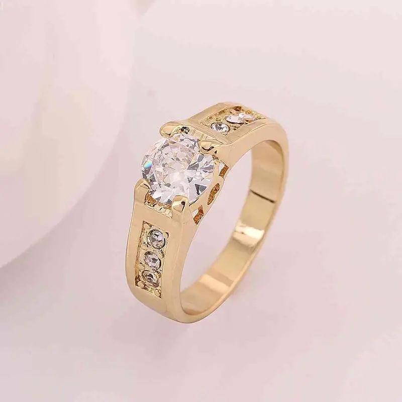 Jewerly Anillos 18K Gp One White Stone 18K Color Party Wedding Rings Girl Jewelry Rings55 1