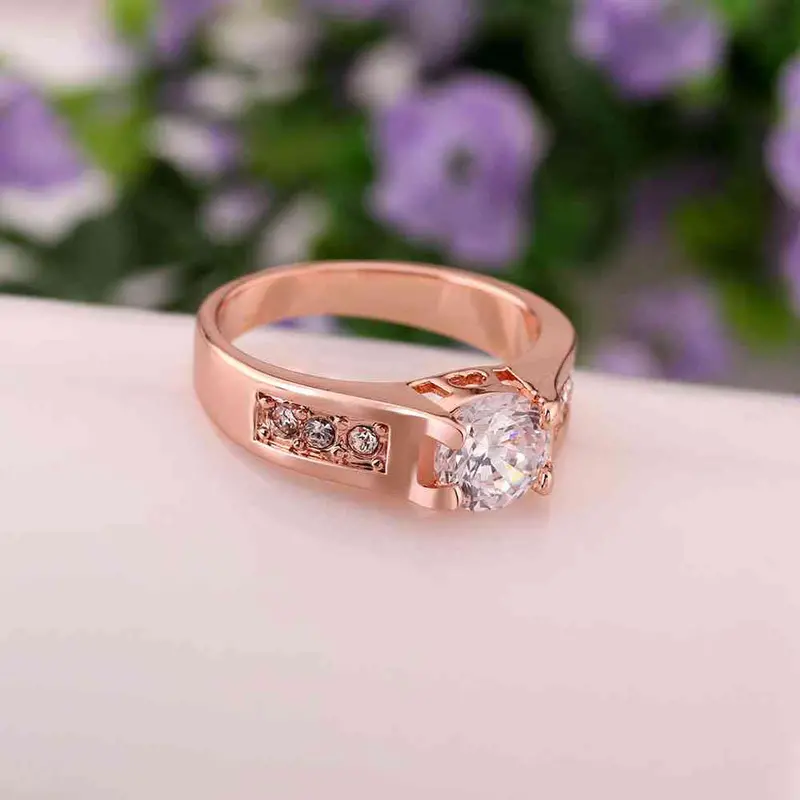 Jewerly Anillos 18K Gp One White Stone Rose Color Party Wedding Rings Girl Jewelry Rings549 1