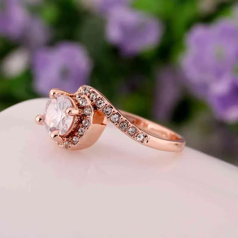 Jewerly Anillos 18K Gp One Z Stone Rose Color Party Wedding Rings Girl Jewelry Rings552 1