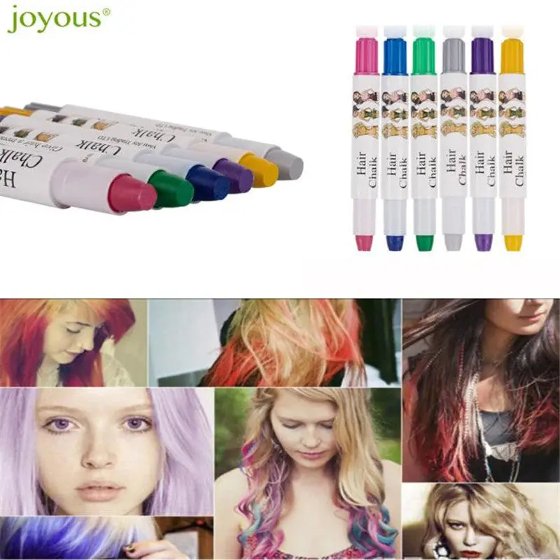 Joyous Metal Coloring Crayons One-Time Hair Dye Hair Coloring Pen Hairdressing 6 Color Set Kit Party Graceful Women Cool Men 1