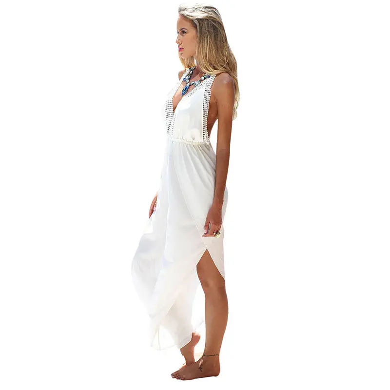 Jumpsuit Pomper Womens Elegant Jumpsuit White V-Neck Halter Openwork Crochet Lace Stitching Jumpsuit Overalls 3