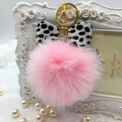 Key Chain Fluffy Faux Rabbit Fur Ball Charm Car Keychain Handbag Solid Charm Key Ring Gift 12
