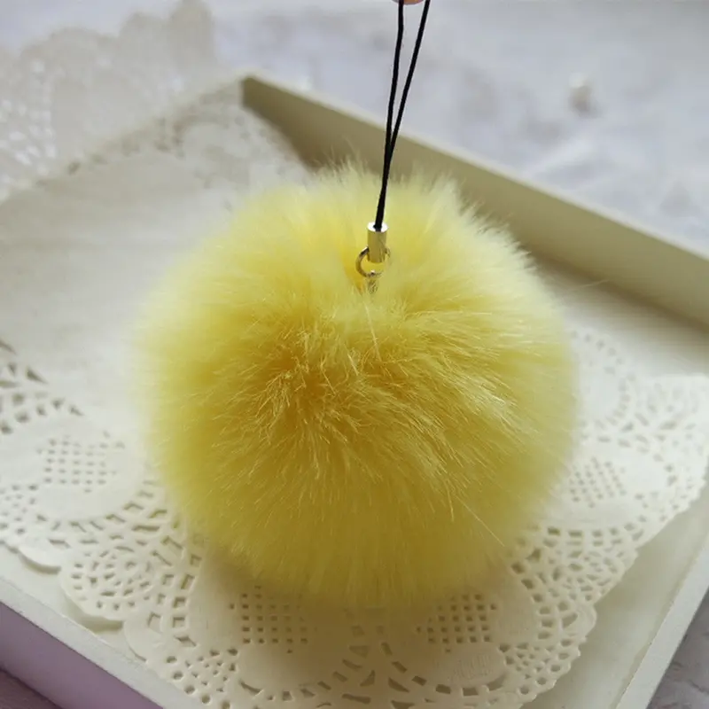 Key Chain Women Ladies Pompon Rabbit Fur Ball Keychain Mobile Phone Plug Backpack Bags Decorations Key Holder Trinket Feida 10