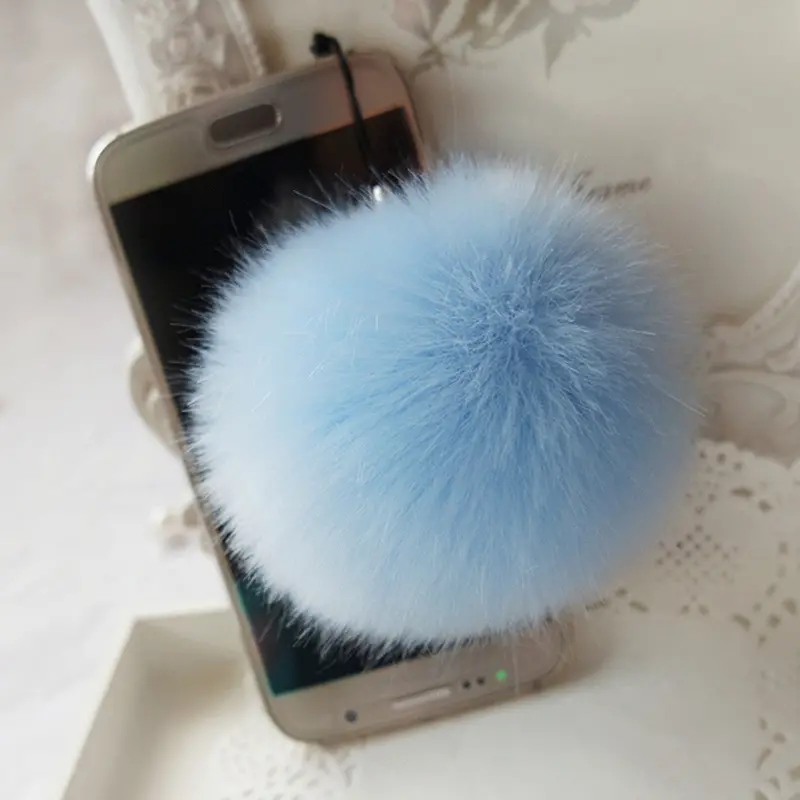 Key Chain Women Ladies Pompon Rabbit Fur Ball Keychain Mobile Phone Plug Backpack Bags Decorations Key Holder Trinket Feida 6