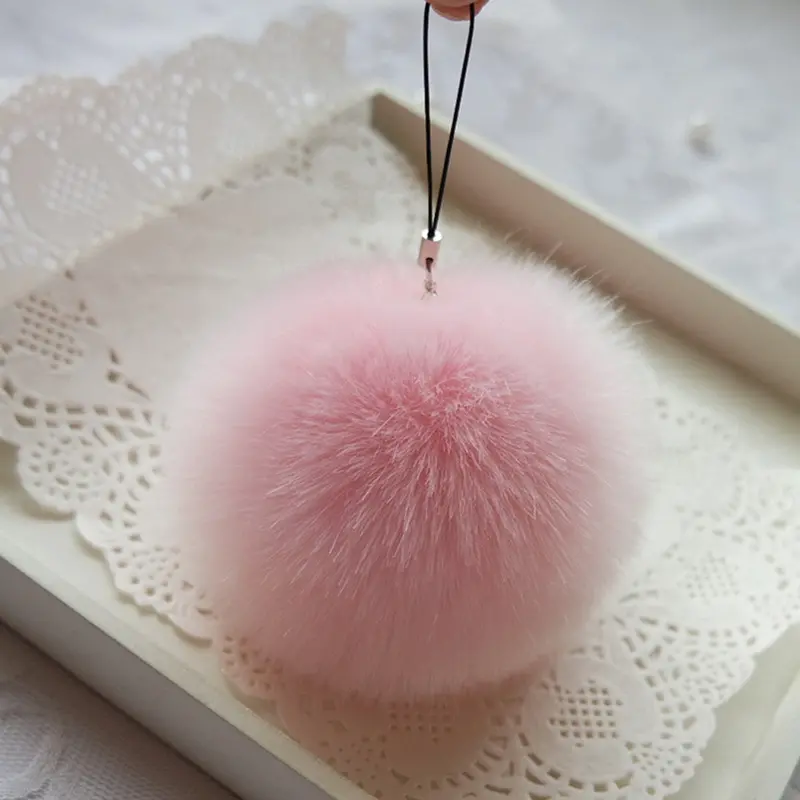 Key Chain Women Ladies Pompon Rabbit Fur Ball Keychain Mobile Phone Plug Backpack Bags Decorations Key Holder Trinket Feida 7