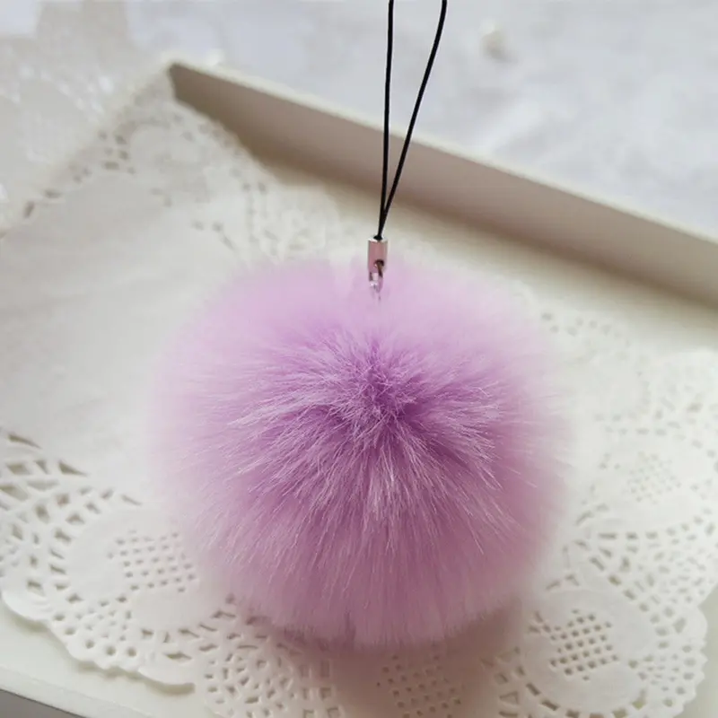Key Chain Women Ladies Pompon Rabbit Fur Ball Keychain Mobile Phone Plug Backpack Bags Decorations Key Holder Trinket Feida 8