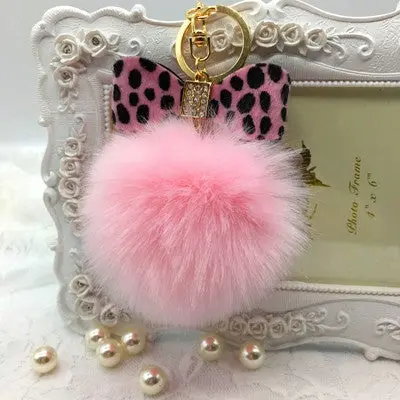 Key Chainfluffy Faux Rabbit Fur Ball Bowknot Charm Car Keychain Handbag Charm Key Ring Gift 1