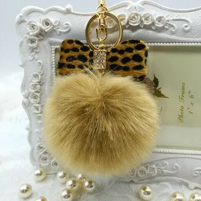 Key Chainfluffy Faux Rabbit Fur Ball Bowknot Charm Car Keychain Handbag Charm Key Ring Gift 2