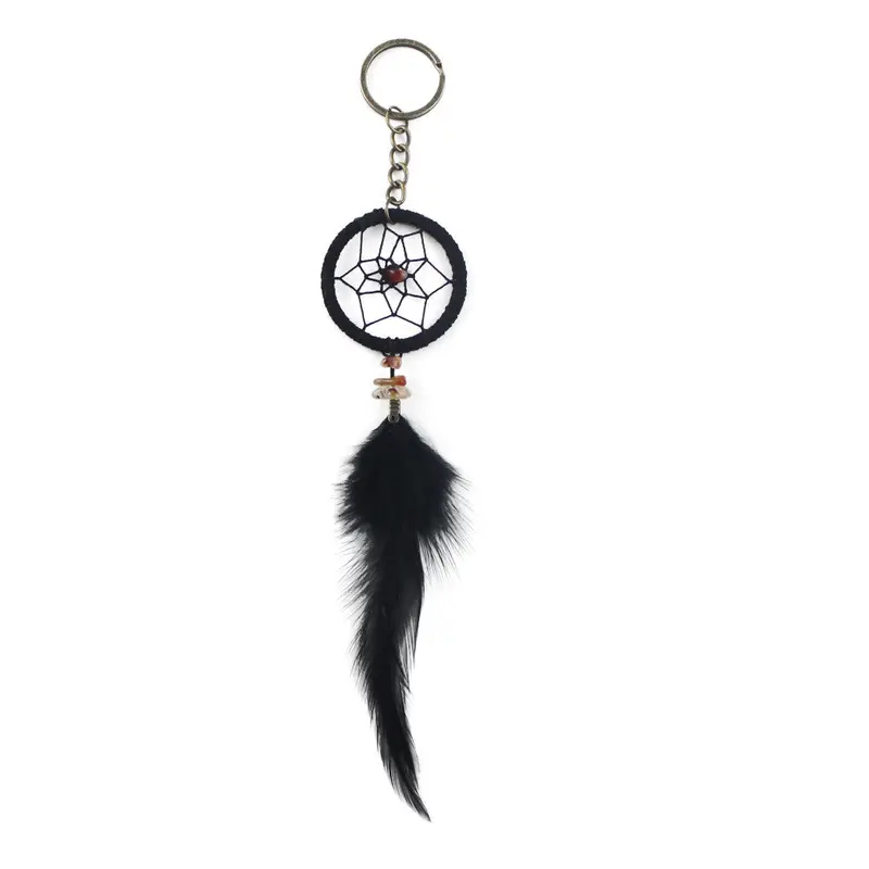 Key Ring Keychain Black Dream Catcher Handmade Handcraft Feather Natural 1
