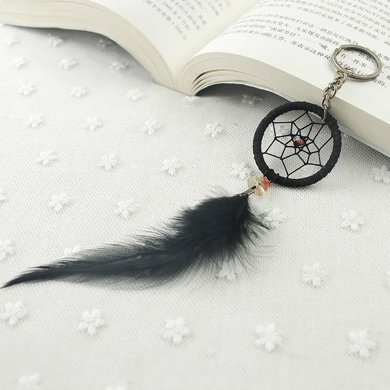 Key Ring Keychain Black Dream Catcher Handmade Handcraft Feather Natural 2