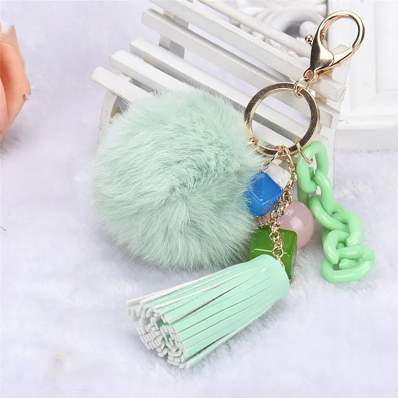 Keychain Women Pompom Chains Alloy Keyring Hanging Plush Ball Ornaments Feida 1