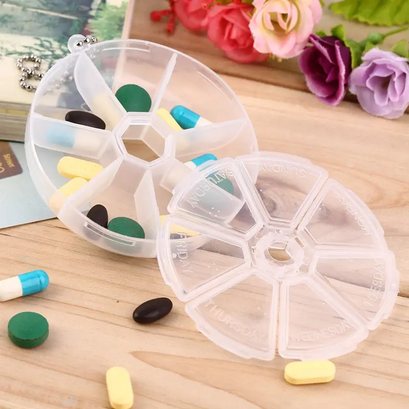 Kids Adults Round 7 Slot Health Pill Box Case Medicine Drug Organizer 1