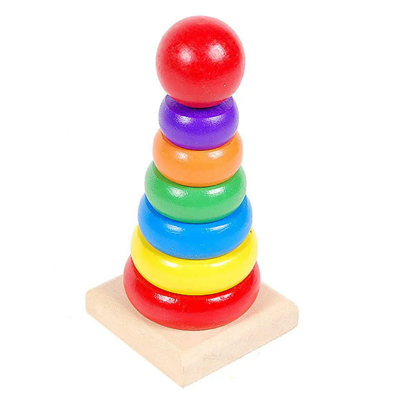 Kids Baby Toy Wooden Stacking Ring Tower Educational Toys Rainbow Stack Up 1