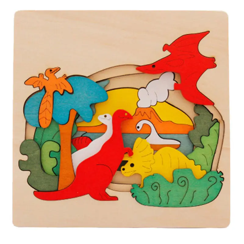 Kids Wooden Toys For Children Jigsaw Puzzle Toys Early Educational 3D Puzzle Story Cartoon Dinosaur Animal Puzzles Board 1