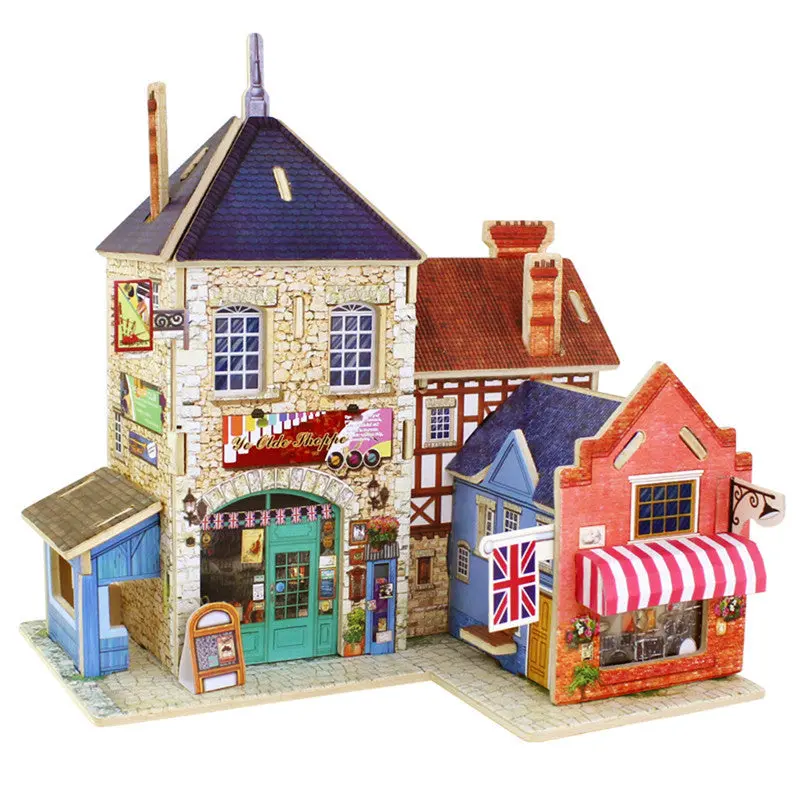 Kids Wooden Toys Jigsaw 3D Wooden Puzzle House Building Toys Children's Educational Chalets Wood Toys For Birthday Gift 1
