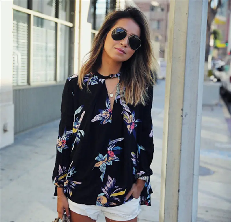 Kimono Women Blouses Floral Printing Loose Long Sleeve Chiffon Shirt Blouse Tops Plus Size Feida 1