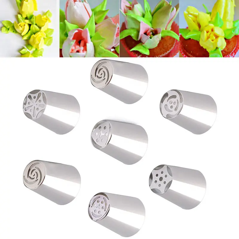 Kitchen 7Pcs Russian Tulip Nozzle Perfect For Cake Cupcake Decorating Icing Piping Nozzles Russian Rose Nozzles Tips 82438 1
