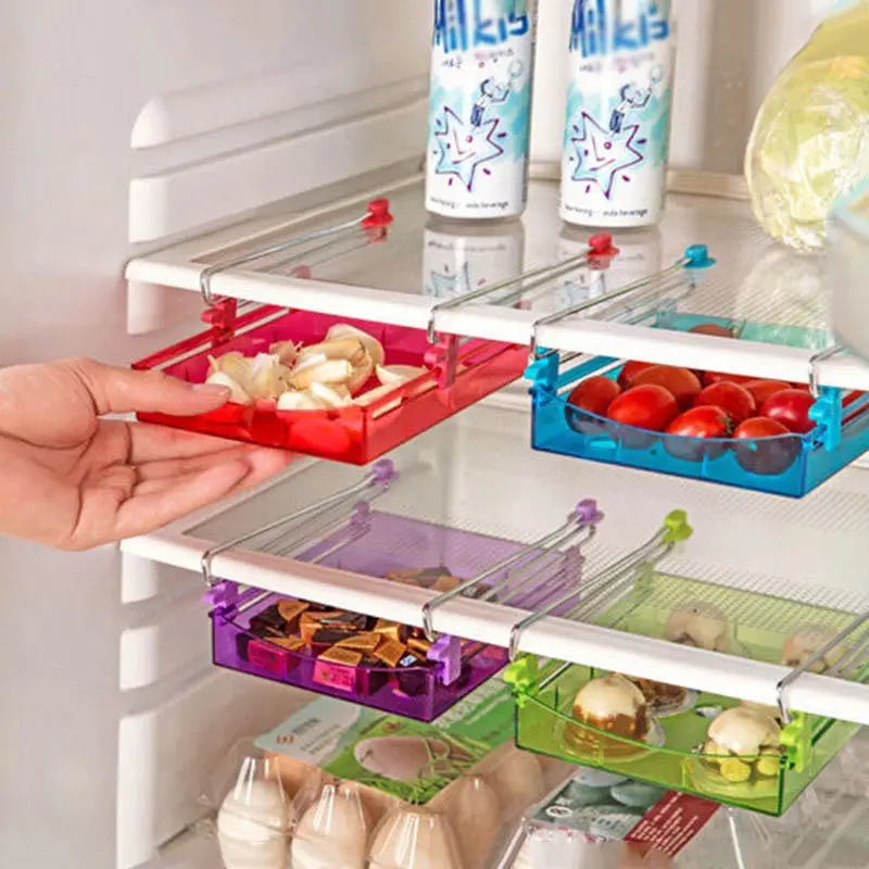 Kitchen Small Fridge Storage Rack With Layer Partition Refrigerator Plastic Storage Holder Pull-Out Drawer Organizer 79213 1