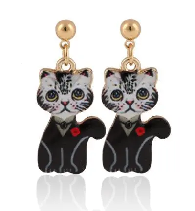 Kitty Cartoon Earrings Cute Animal Gold Cat Hanging Earrings Party Gifts Oeh050 3
