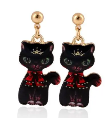 Kitty Cartoon Earrings Cute Animal Gold Cat Hanging Earrings Party Gifts Oeh050 4