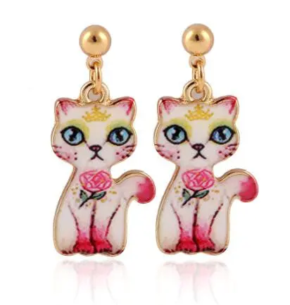 Kitty Cartoon Earrings Cute Animal Gold Cat Hanging Earrings Party Gifts Oeh050 5