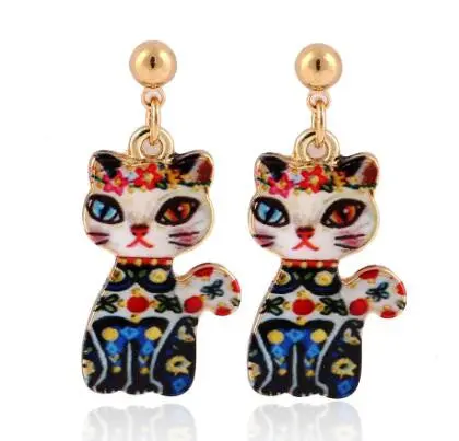 Kitty Cartoon Earrings Cute Animal Gold Cat Hanging Earrings Party Gifts Oeh050 6