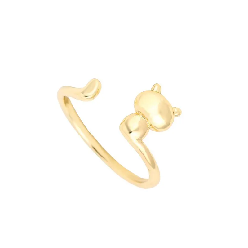 Kitty Jewelry Gold Silver And Pink Adjustable Brass Animal Cat Rings 1