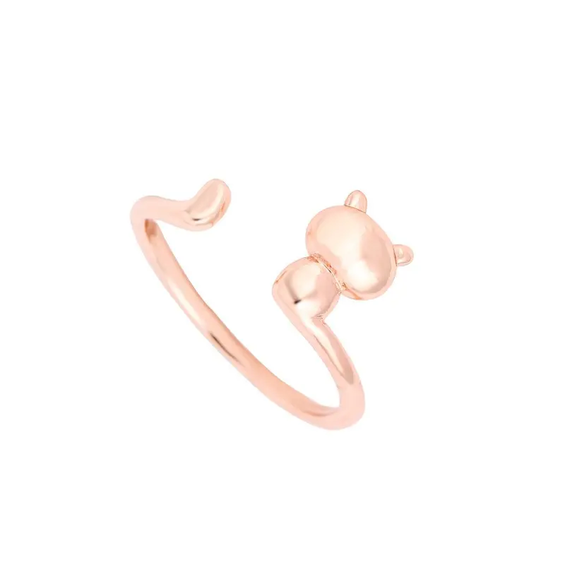 Kitty Jewelry Gold Silver And Pink Adjustable Brass Animal Cat Rings 3