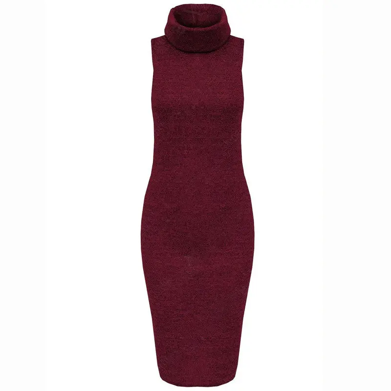 Knitted Dress Bow Neck Slim Basic Dress Women Clothing Sleeveless Sexy Bodycon Dress Lady Pencil Dresses 2