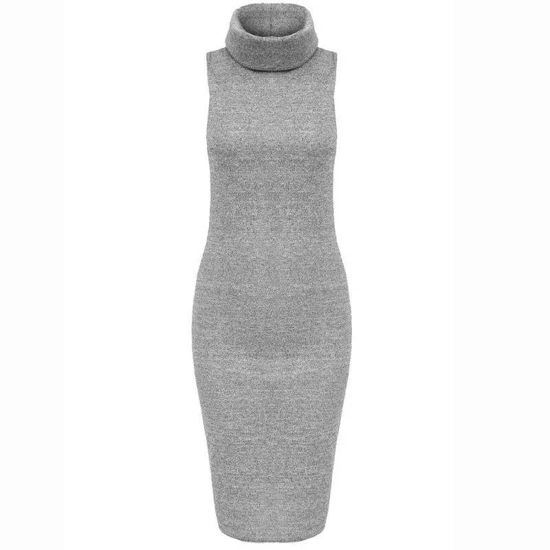 Knitted Dress Bow Neck Slim Basic Dress Women Clothing Sleeveless Sexy Bodycon Dress Lady Pencil Dresses 4