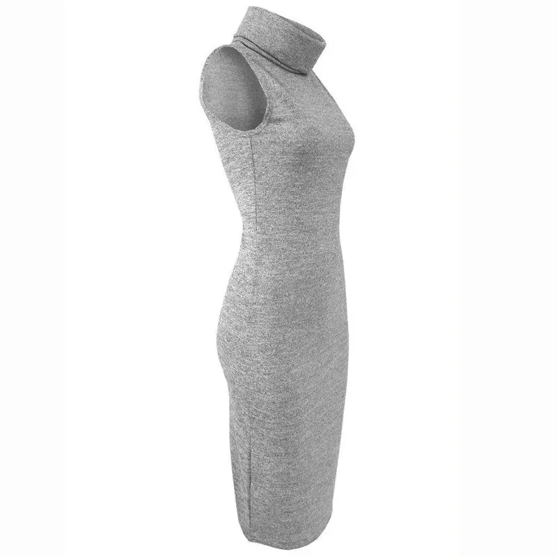 Knitted Dress Bow Neck Slim Basic Dress Women Clothing Sleeveless Sexy Bodycon Dress Lady Pencil Dresses 5