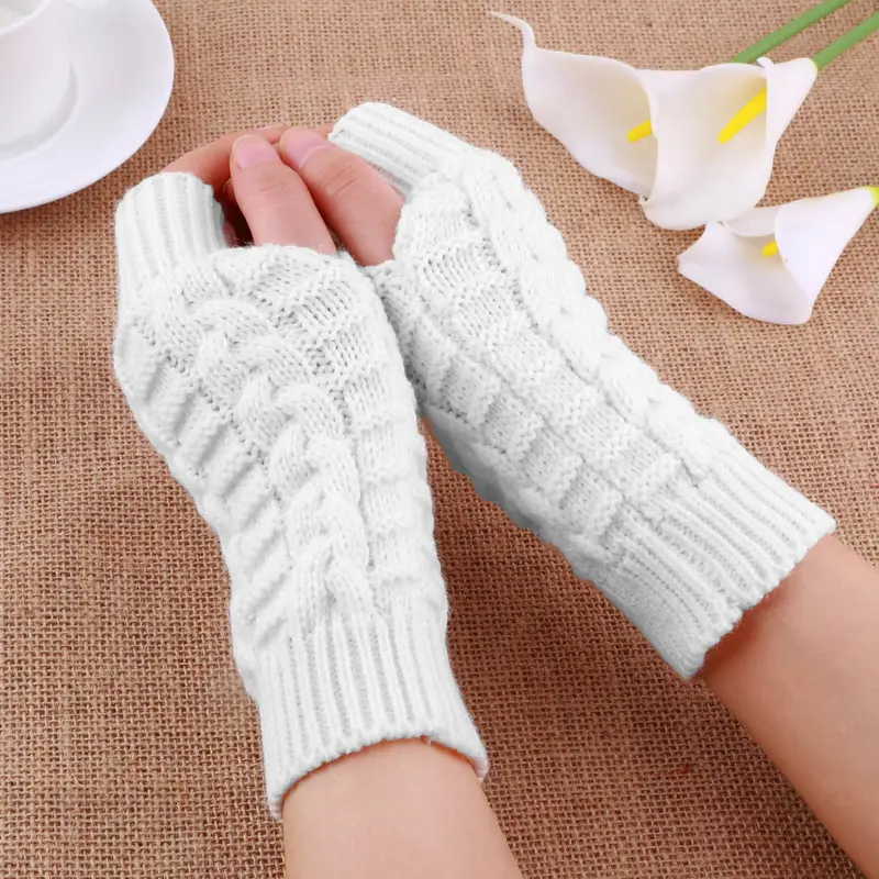 Knitted Fingerlessgloves Soft Warm Mitten 7