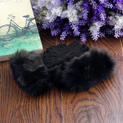 Knitted Mitten Arm Warmer Fingerless Gloves Fur Trim Gloves Yks 1
