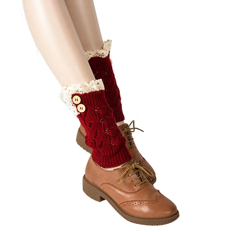 Knitted Socks Short Rose Lace Socks Leg Warmers Boot Socks Cover Feida 5