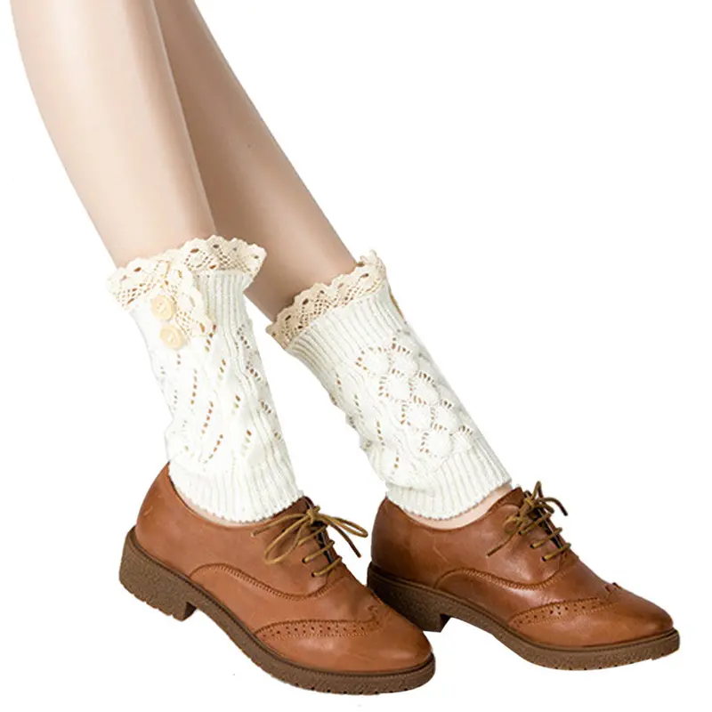 Knitted Socks Short Rose Lace Socks Leg Warmers Boot Socks Cover Feida 6