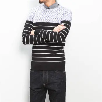 Knitted Stripped Sweaters Pullovers Casual Slim Fit Plus Size Long Sleeved O Neck Sweaters Hombre 1