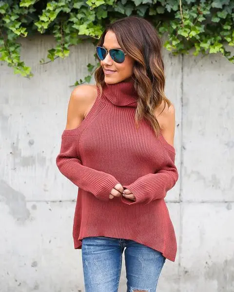 Knitted Sweater Women Turtleneck Off Shoulder Tricot Pullover Jumpers Pull Femme Woman Pullovers Sweaters Gv418 1